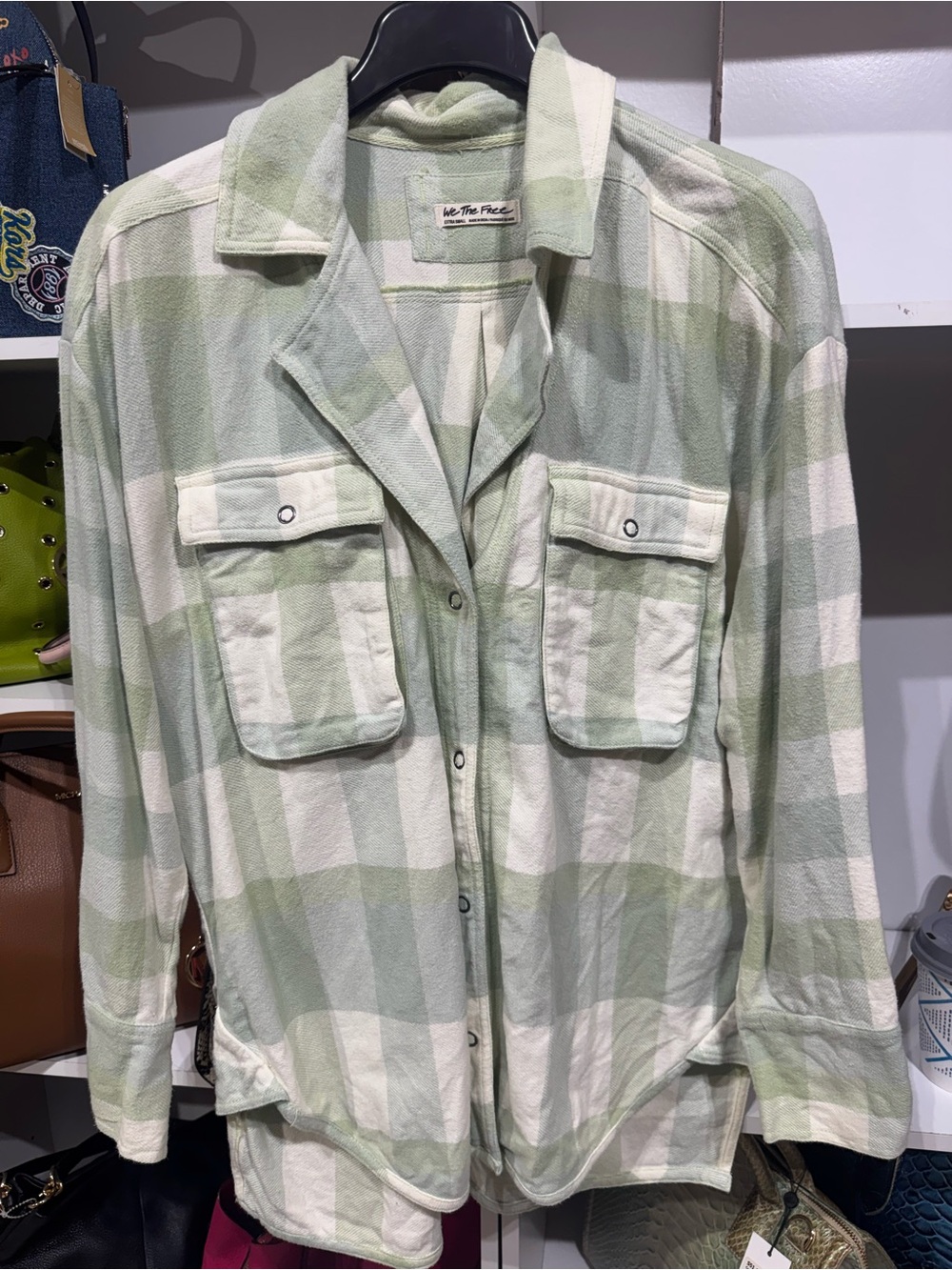 0256We The Free Light Green Plaid Button-Down Shirt Jacket - Picture 3 of 3